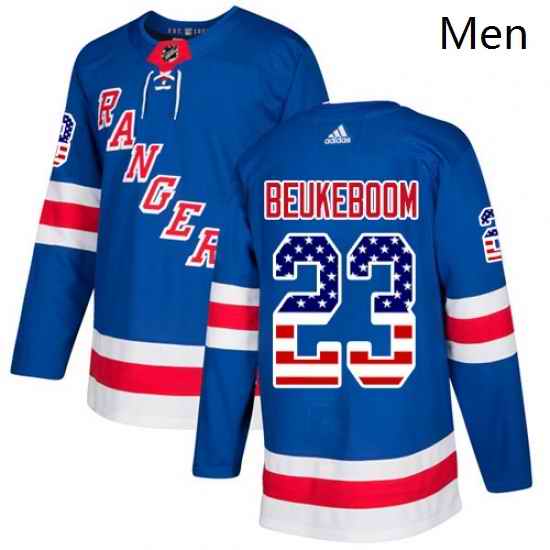 Mens Adidas New York Rangers 23 Jeff Beukeboom Authentic Royal Blue USA Flag Fashion NHL Jersey